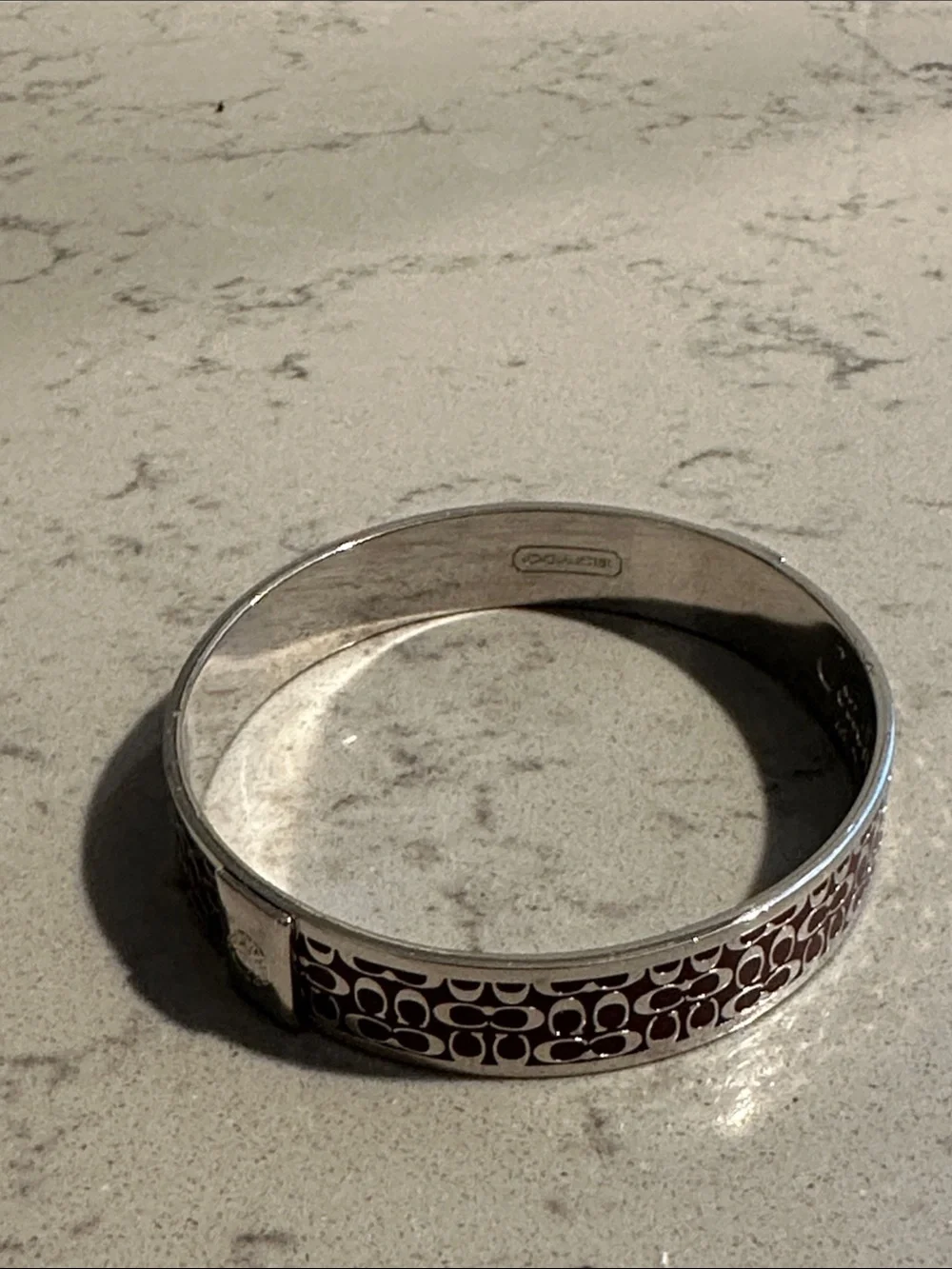 Coach Silver-Tone Bangle with Deep purple Signature Enamel